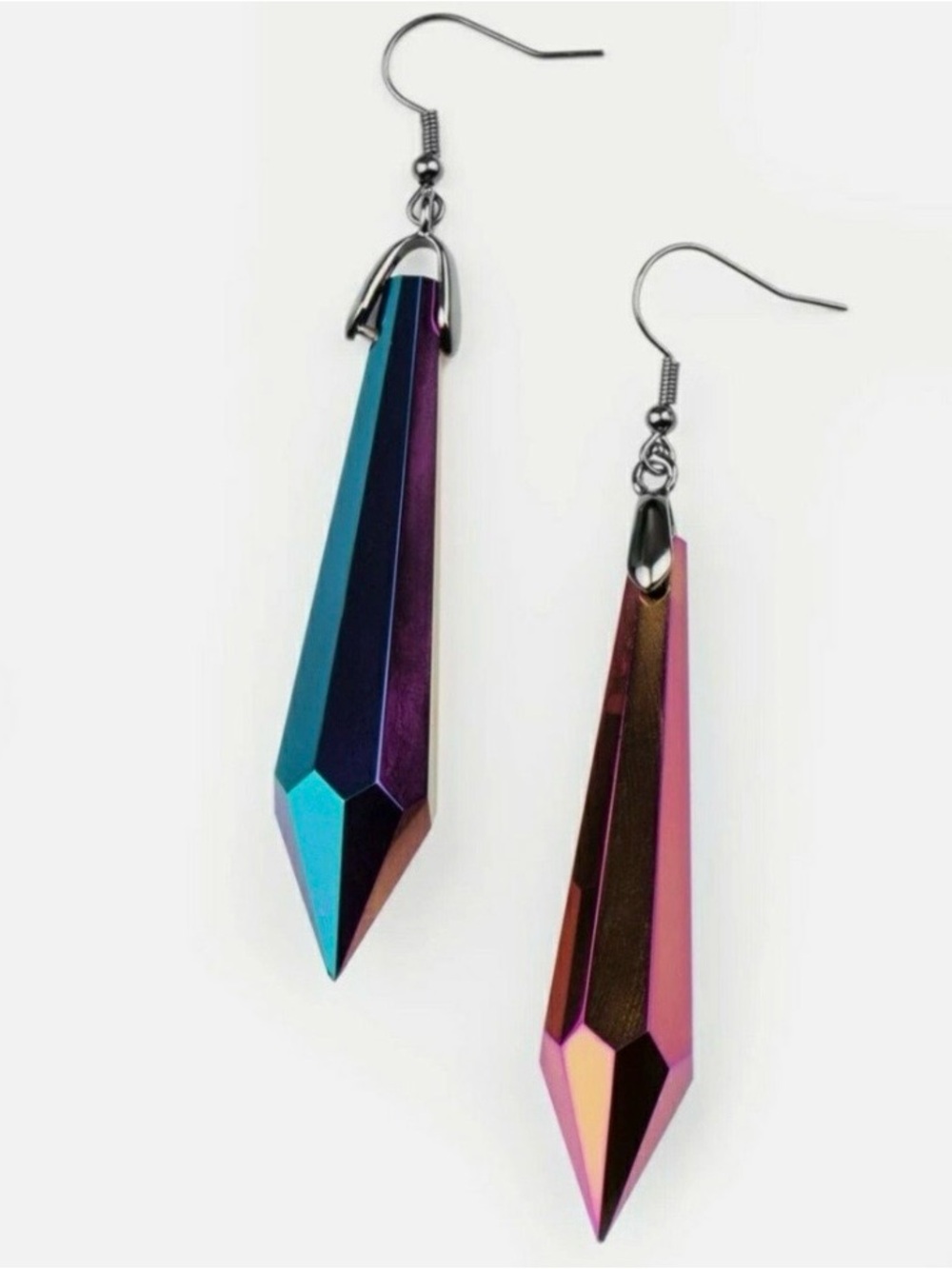 Iridescent Teardrop Dangle Earrings - Pink & Blue